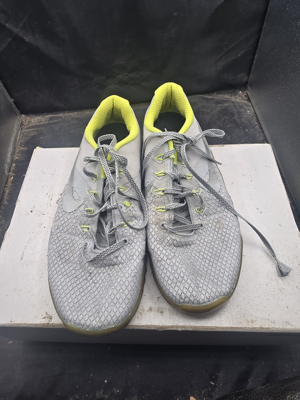 Nike Men's Gray Athletic Sneakers with Neon Yellow Accents
